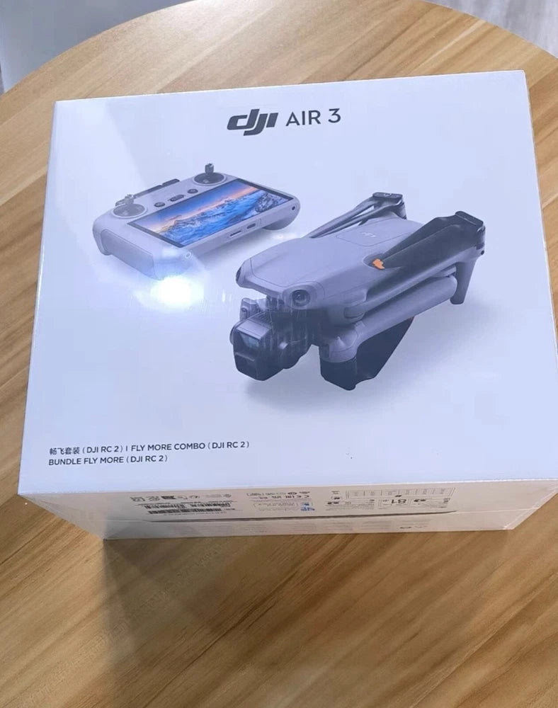 DJI Air 3 Fly More combo retail box with drone and controller pictured
