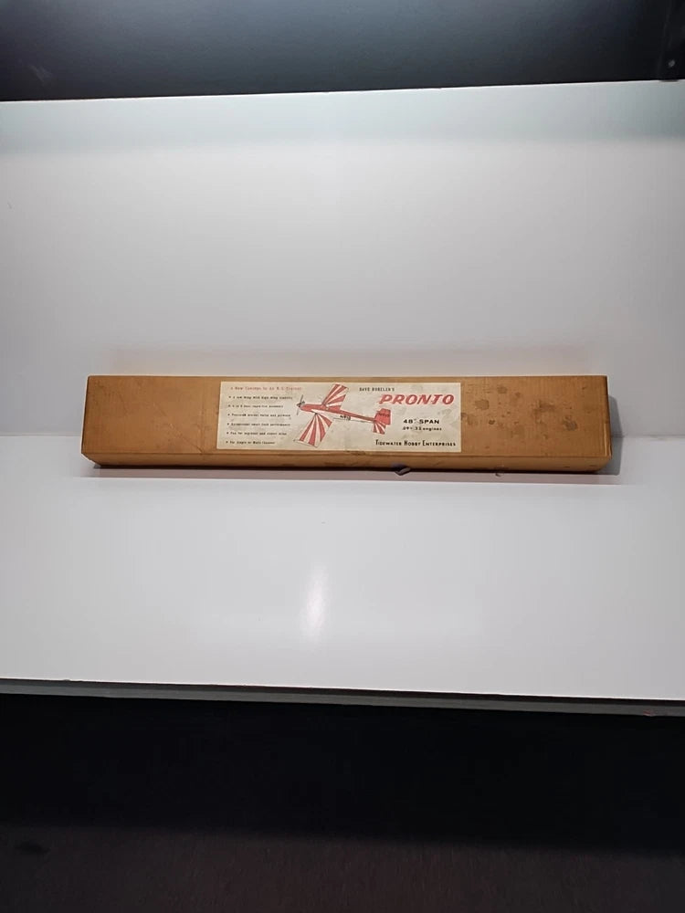 PRONTO model plane kit in brown cardboard box, rectangular package