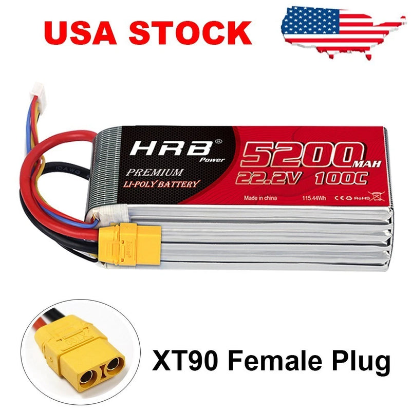 HRB 5200mAh XT90 LiPo Battery 6S 22.2V 100C for RC Airplane Car Drone Plane Jet Battery