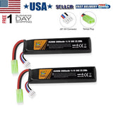 2Pcs 11.1V Airsoft Battery 2000mAh 30C Hobby LiPo Battery with Mini Tamiya Plug Battery