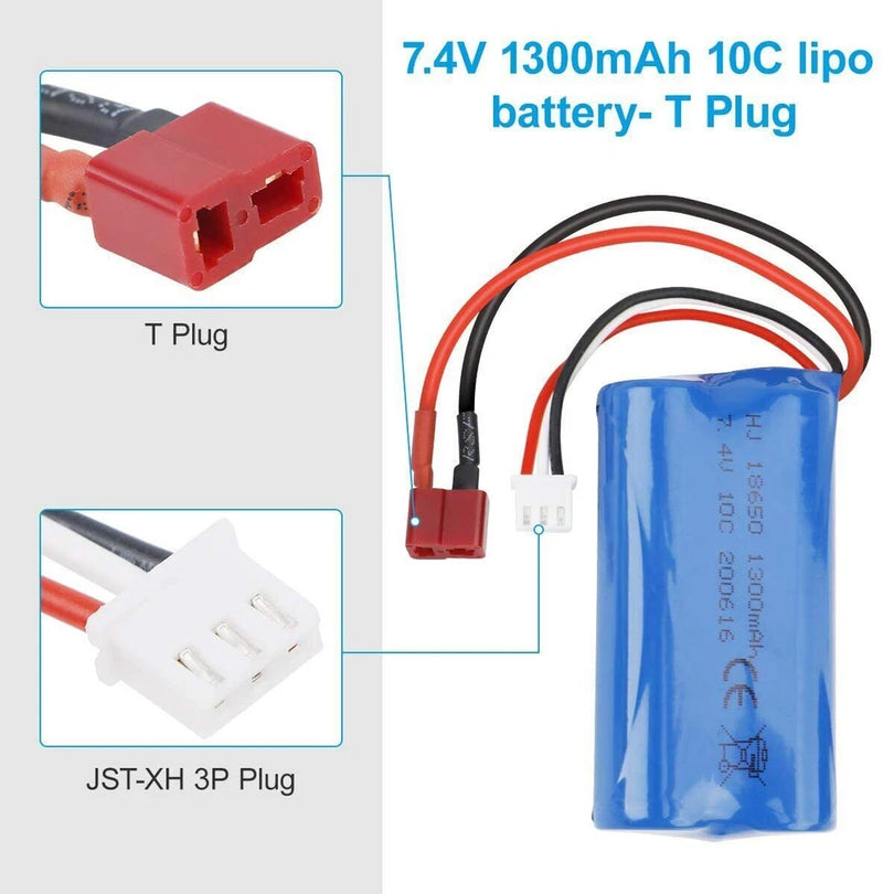 7.4V 1300mAh 2S 10C T Plug Female Connector with USB Battery Charger for RC Car