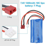 7.4V 1300mAh 2S 10C T Plug Female Connector with USB Battery Charger for RC Car