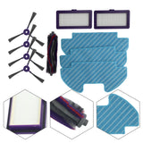 Replacement vacuum brush and filter set with blue striped filter panels and roller brushes
