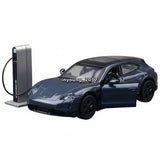1:36 scale blue diecast toy car with charging dock and cable