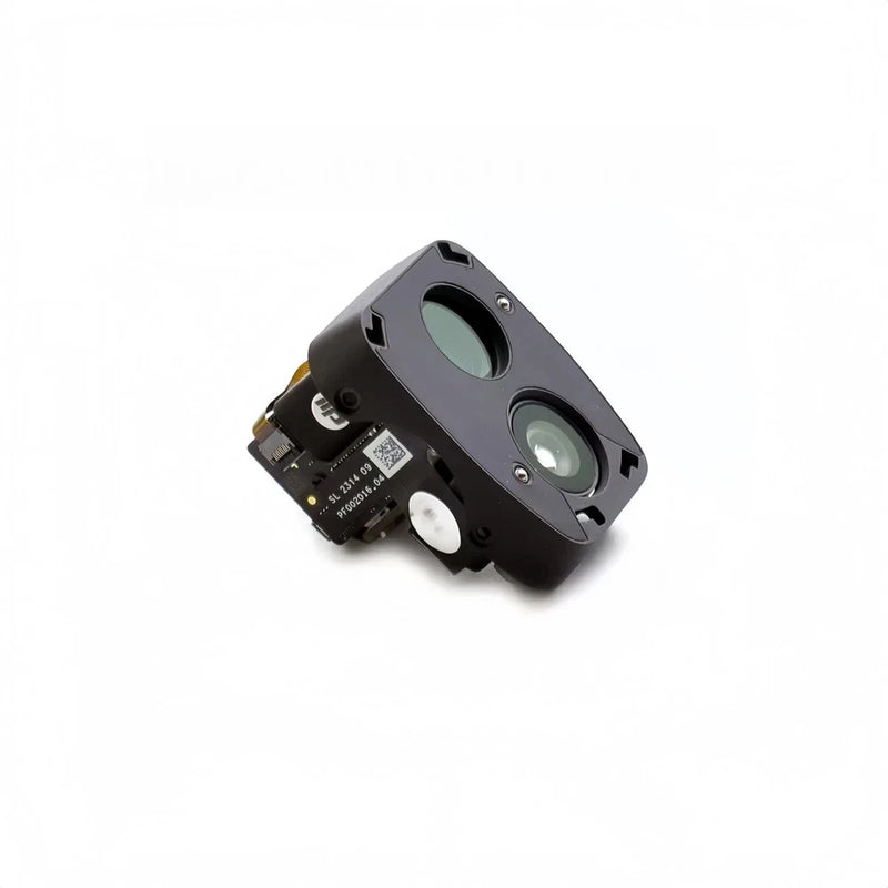 Camera lens core module with dual lens openings, black housing and mounting screws