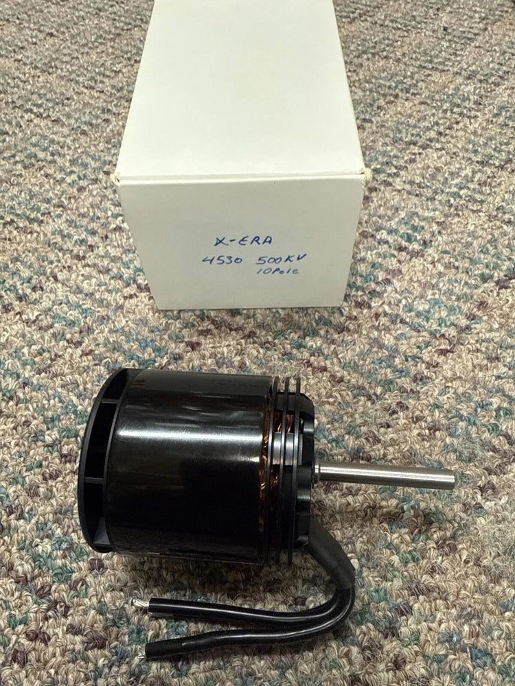 X-ERA drone motor with metal shaft and three-wire leads, cylindrical black housing