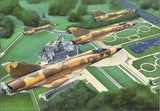Camouflage military jet aircraft model kit artwork with three planes