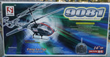 Radio-controlled helicopter kit box with 9081 aircraft illustration and remote controller