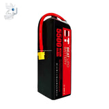 LiPo model aircraft battery, black and red pack with XT60 yellow connector and red balance leads
