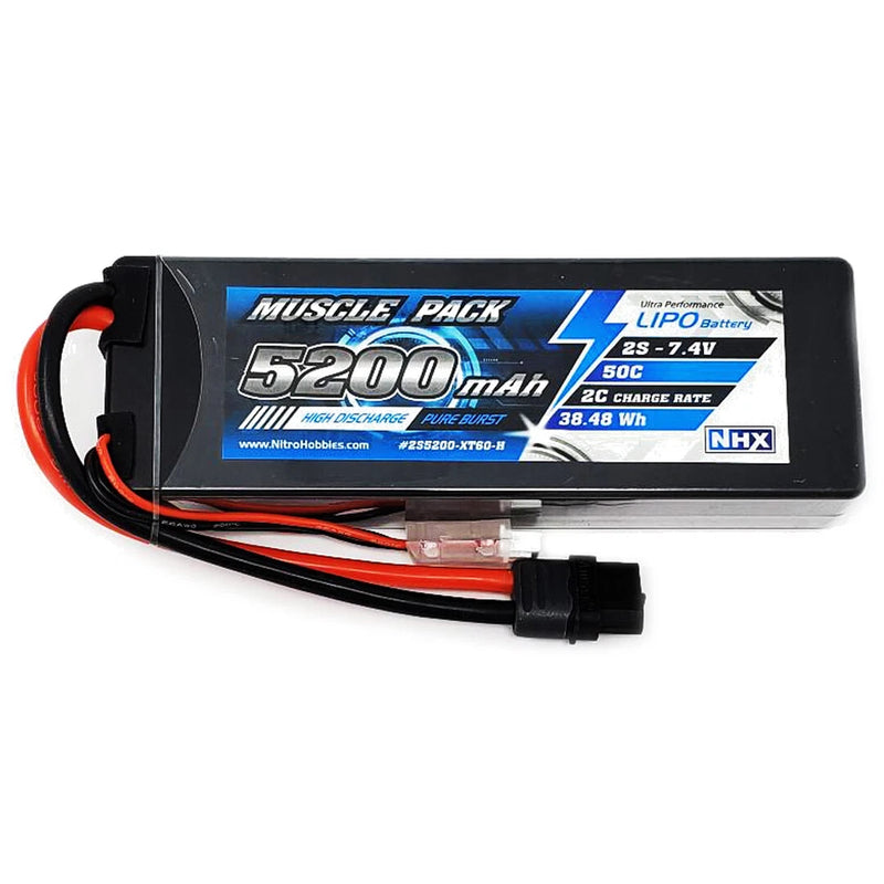 NHX Muscle Pack 2S 7.4V 5200mAh 50C Hard Case Lipo Battery Traxxas Adapter Battery