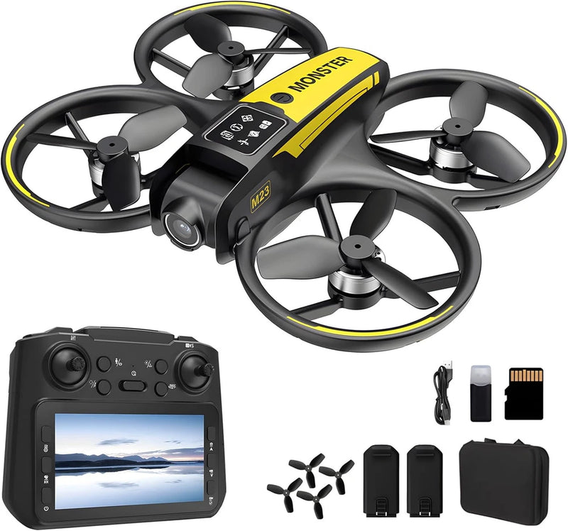 Kids RC drone with camera, foldable propellers, and handheld remote controller
