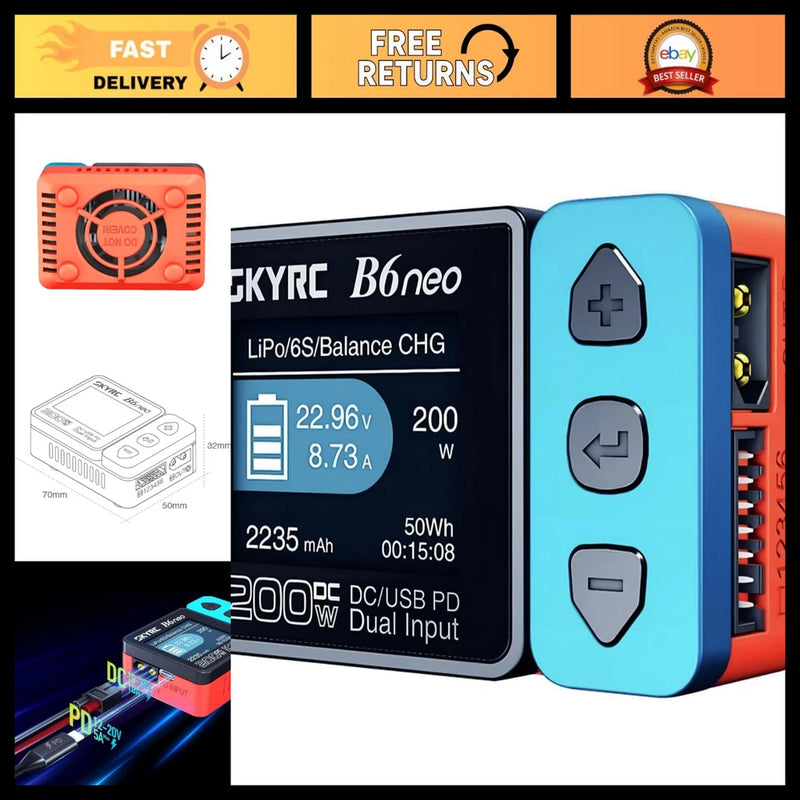 Balance Lipo Battery Charger 1S-6S, 200W DC, Smart Discharger & Storage, NiMH/Ni Battery