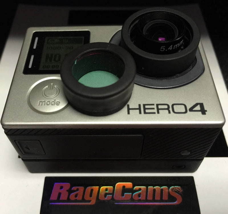 GoPro HERO4 Black action camera with IR filter lens ring and green glass