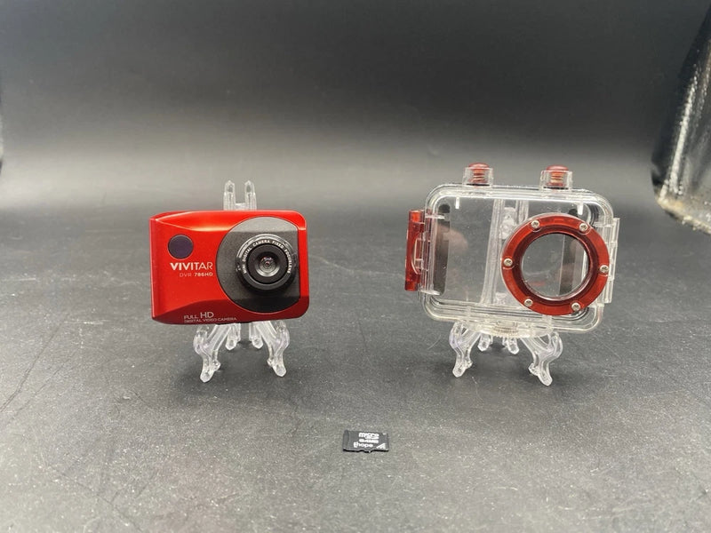 Vivitar DVR 786HD Full Action Camera, red, waterproof case ,Micro SD Card .Used