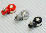 RC 25T steering servo horn saver, aluminum horn in silver, red and black