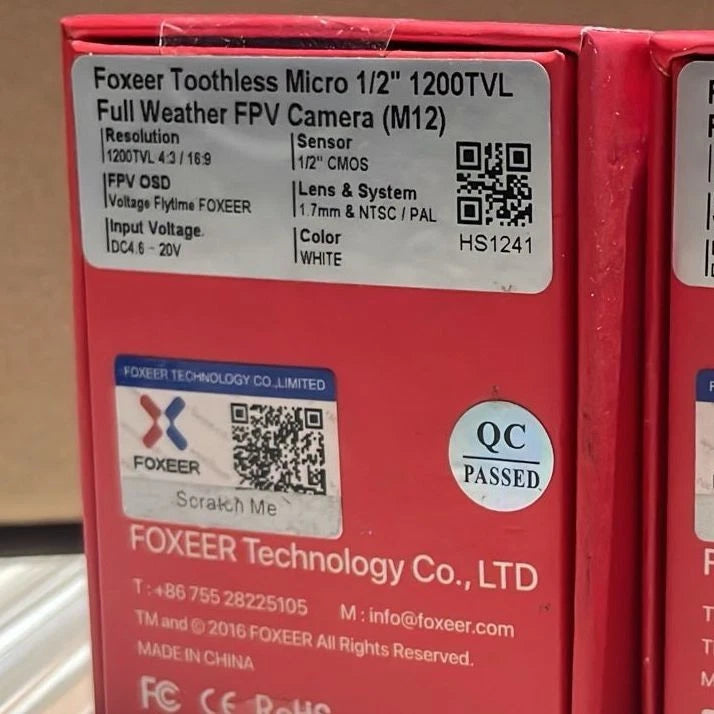 Foxeer Toothless Micro HS1241 1/2" 1200TVL FPV Camera M12 .7mm Lens Drone NEW