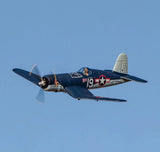Rage R/C RC F4U Corsair warbird model, dark blue/black with star markings and spinning prop