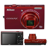 Nikon COOLPIX S6200 CCD Digital Camera 16.0MP 10x Optical Zoom Red 100% Working