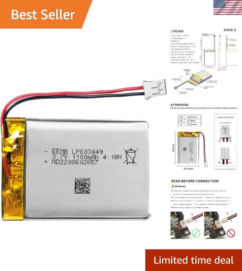 Lightweight 1100mAh 3.7V LiPo Battery - Versatile and Durable Power Supply Battery