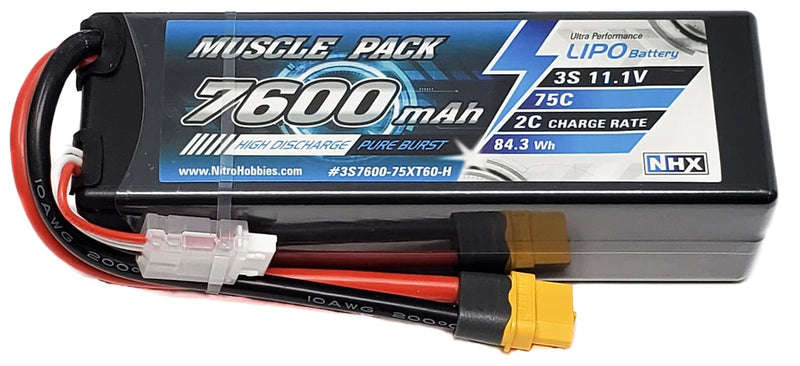 NHX Muscle Pack 3S 11.1V 7600mAh 75C Hard Case Lipo Battery w/ XT60 Connector Battery