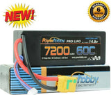 Black hard-case LiPo battery with XT90 plug, 7200mAh 4S 14.8V 60C, balance leads