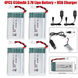 4x 650mAh 3.7V XH2.54 Lipo Battery USB Charger for Syma X5 X51 X5 X5C Drone UAV