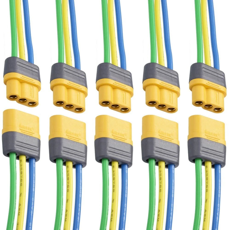 MR30 Connector Pigtails 18AWG 150mm 15A DC500V 5 Pair - for RC Lipo Battery Battery