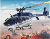 Blue and white RC electric helicopter with 4-channel flybarless stunt design