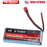 2600mAh 7.4V Lipo Battery 25C T Plug for 1/14 RC Wltoys 144001 RC Drone Car USA