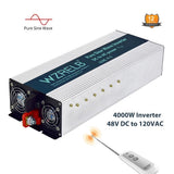 WZRELB 4000W 48VDC to 120VAC Pure Sine Wave Power Inverter RV car remote solar