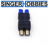 EC3 to TRX male battery adapter with black connector and blue caps, two gold pins.
