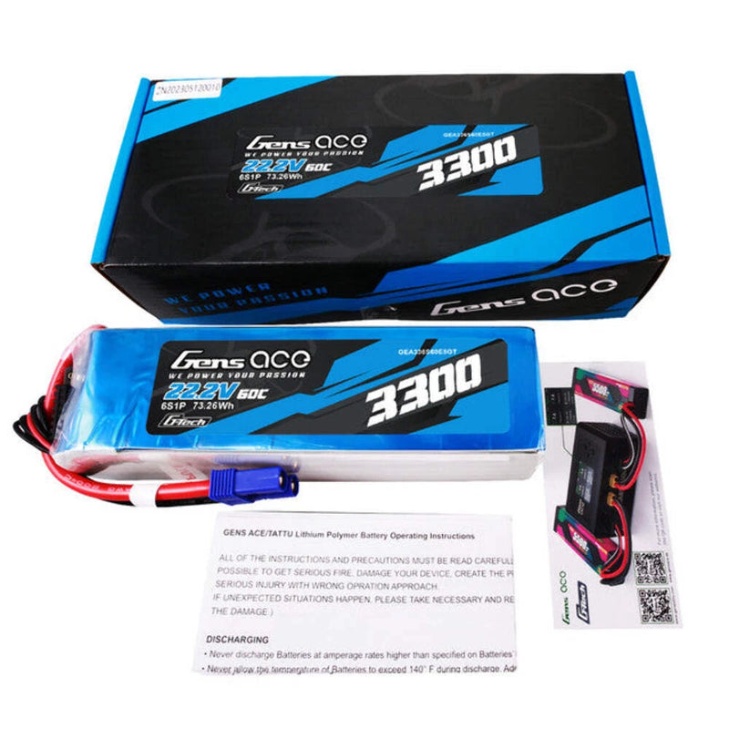 Gens Ace 3300mAh 6S 60C 22.2V G-Tech Lipo Battery Pack With EC5 Plug Battery