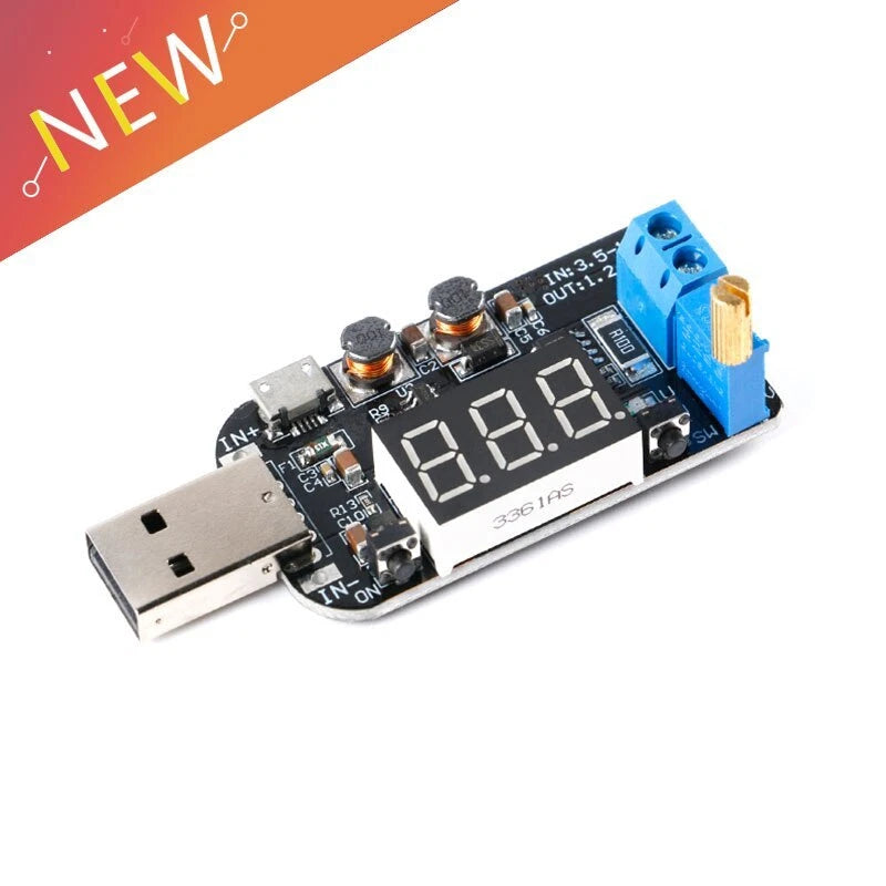 USB DC-DC buck boost voltage regulator module with display and blue adjustment knob