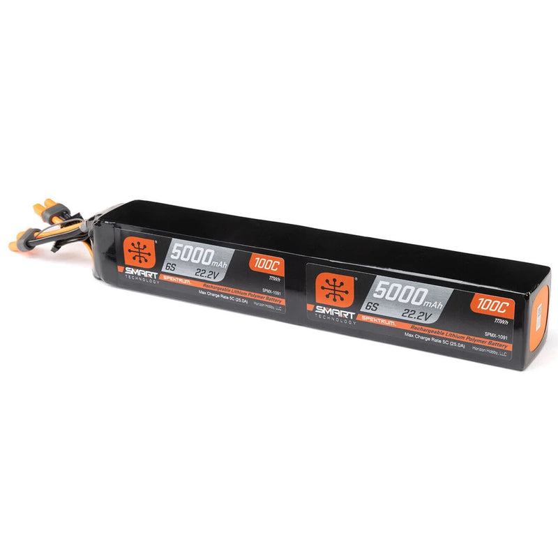 NEW Spektrum Dual 22.2V (44.4V) 5000mAh 6S x2 100C Smart LiPo Battery: IC5 Battery