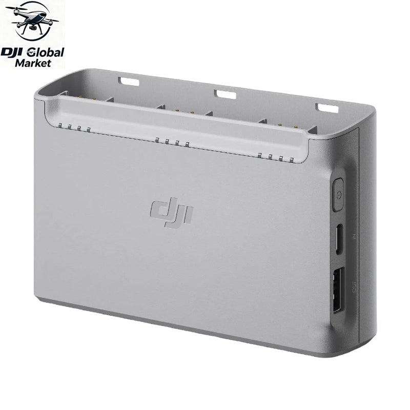 DJI Mini 2 charging hub with dock bay and side ports, gray