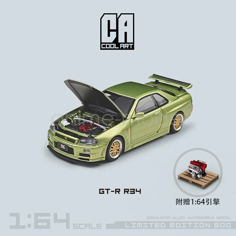 CA 1:64 scale Gtr34 +Engine Diecast Model Car Toys Gift Collection