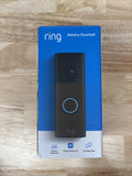 Ring battery doorbell with matte dark gray casing and circular front light
