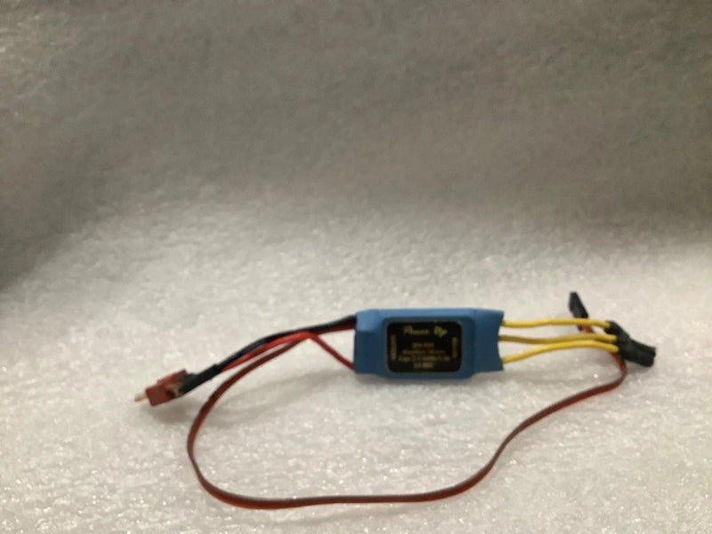Blue RC brushless ESC controller with red/black and yellow wire leads and connectors