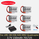 5pcs 3.7V 150mAh Lipo RC battery Quadcopter for H8 H36 H20 X902 battery 701725