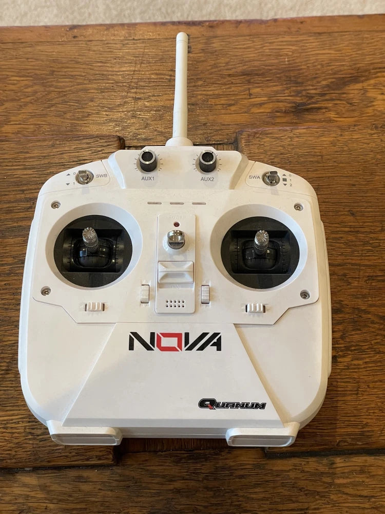 NOVA white quadcopter remote controller with antenna and dual joysticks