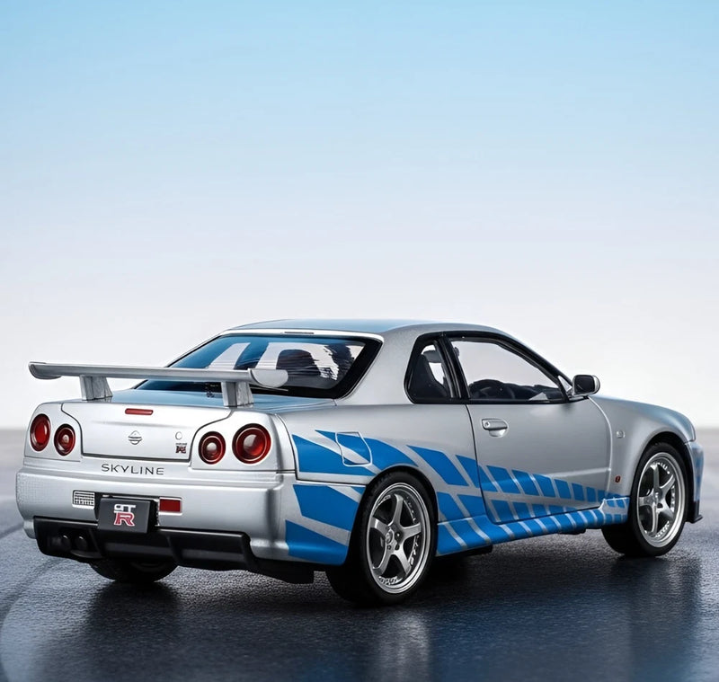1:32 Nissan Skyline GTR R34 Diecast JDM Car Model - Light Doors Open Collectible
