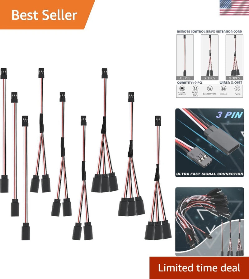 9 Pcs RC Servo Cable Set - 3 Pin Heat Resistant for Futaba and Jr Compatibility Converter
