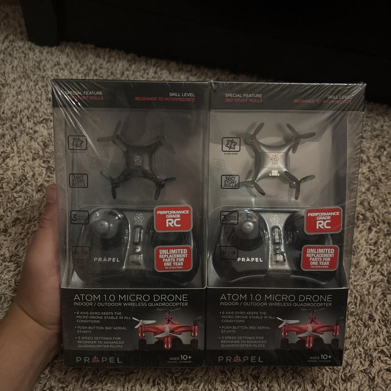Propel Atom 1.0 micro drone 2-pack in retail boxes with quadcopter design