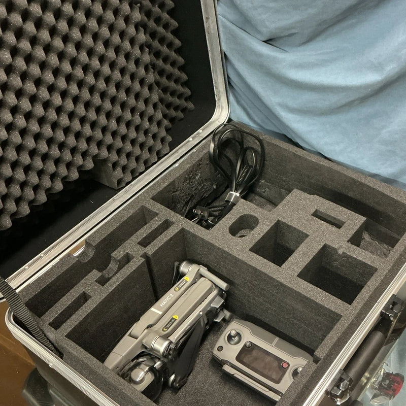DJI Mavic 2 Pro drone kit in open hard case with controller and charger