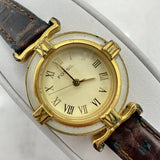 Fossil quartz wristwatch with brown leather band, gold-tone round case and Roman numeral dial