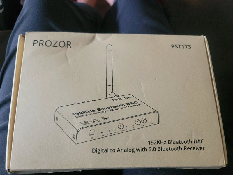 Bluetooth DAC audio converter 192kHz box with device illustration and ports icons