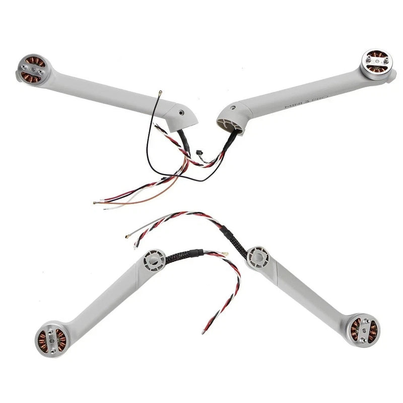 DJI Mini 3 Pro motor arm replacement set, four gray arms with motor housings and wiring