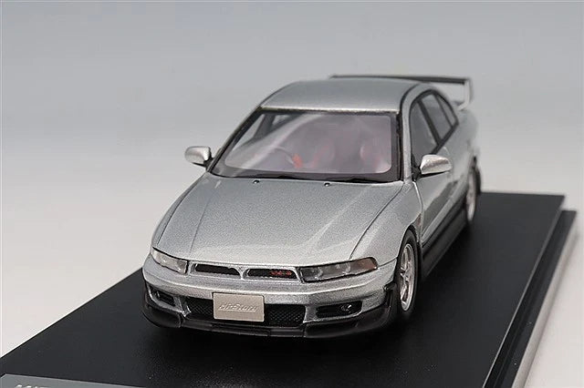 Silver Mitsubishi Galant Super VR-4 model car, front 3/4 view on display base, 1:43 scale