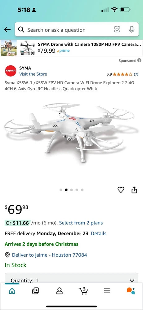 Syma X5SW FPV Real-Time Drone