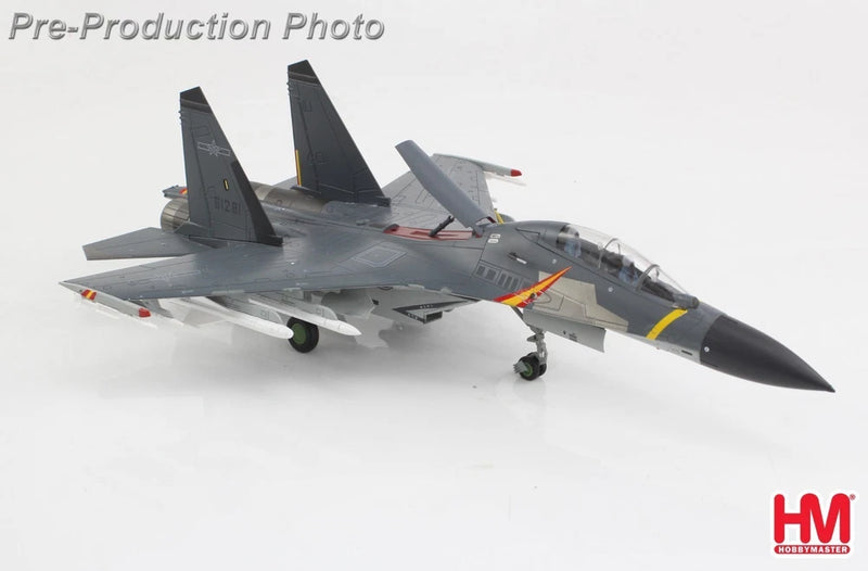 Gray alloy fighter jet model with twin vertical tails, side intakes, and landing gear
